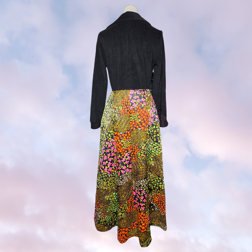 Vtg 70s Evelyn Pearson Black Velvet Top Floral Quilt Skirt full Long Maxi Dress - Picture 6 of 9